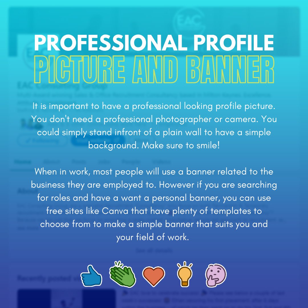 eac_group's tweet photo. Having a LinkedIn profile is a great way to network with fellow people in your industry. It is also a great way to find new job roles!

If your profile is being seen by people who could potentially employ you, you want to be seen in the best way possible.

So here's some tips! 😁 https://t.co/25gnpKqDVi
