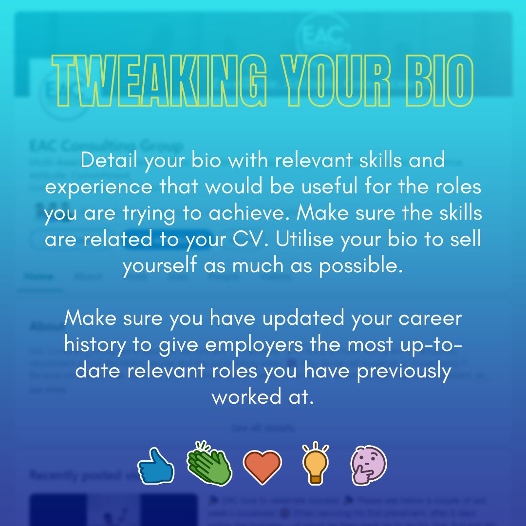 eac_group's tweet photo. Having a LinkedIn profile is a great way to network with fellow people in your industry. It is also a great way to find new job roles!

If your profile is being seen by people who could potentially employ you, you want to be seen in the best way possible.

So here's some tips! 😁 https://t.co/25gnpKqDVi