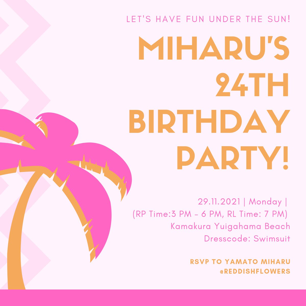 ⠀
　　　　　 　INVITATION
　　　　　　﹋﹋﹋﹋﹋﹋
Dear all friends,
I am inviting you all to celebrate my birthday party on November the 29th tomorrow. I welcome everyone to join the party! See you there~
⠀