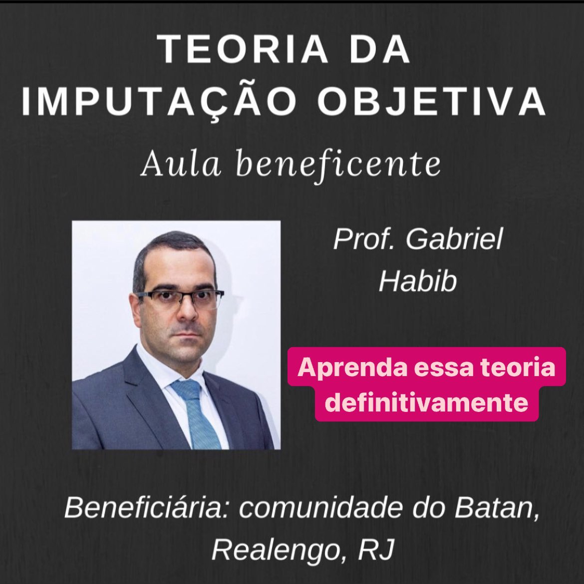 Vamos aprender a Teoria da Imputação Objetiva definitivamente e ajudar quem precisa?!

O pouco para você é muito para muita gente!

Segue o link: gabrielhabib.com.br/aulabeneficente

Espero você na aula!