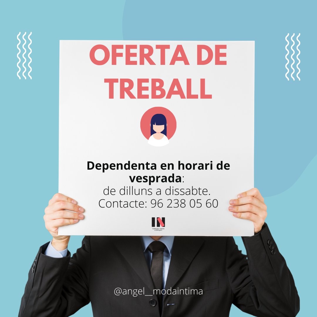 🚨 OFERTA DE TREBALL A ONTINYENT 🚨 Angel Moda íntima &amp; Bra Fiting necessita dependienta en horari de vesprada de dilluns a dissabte. T'interessa? 
📱 Contacta al 96 238 05 60. 😉
.#comerç #comercio #compras #ontinyent
#valldalbaida #comerciolocal