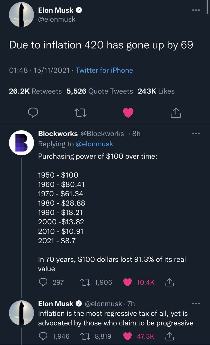 Only on bitcoin twitter can you get a 420 and 69 meme joke followed by a  serious break down of inflation and taxation that blows normie minds