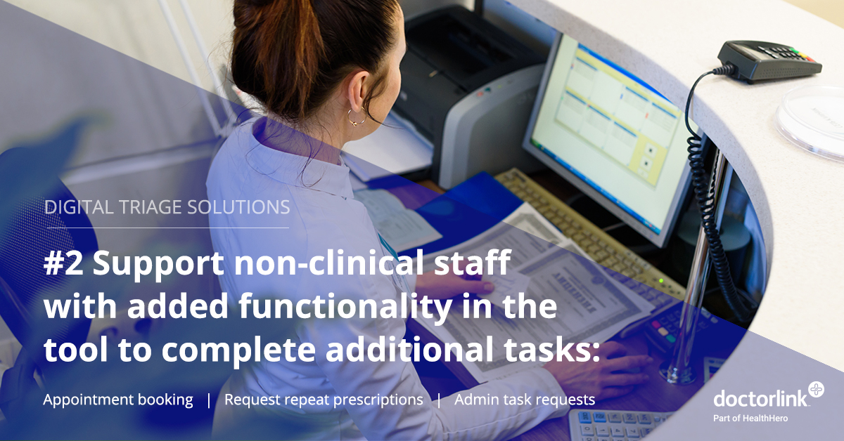 getdoctorlink's tweet photo. Digital triage solutions with additional functionality, help support non-clinical staff by automating tasks and allowing patients to make requests themselves, reducing the administrative workload. Learn more: https://t.co/RWFLZ7NJqO
#DigitalTriage #OnlineConsultation https://t.co/hUyQQqA5as
