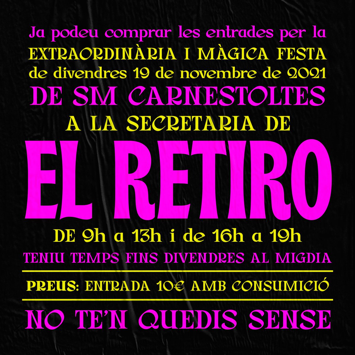 Aquest divendres tenim la extraordinària i màgica festa de Sa Majestat Carnestoltes al <a href="/newrickys/">NewRicky's Discoteca</a>! Ja tens les entrades??? No??? Doncs compra-les al <a href="/JaniosBar/">Jordi Martí</a> o al <a href="/ElRetiroSitges/">Societat Recreativa El Retiro</a>! Corre! Que volen! #Carnestoltes2022 <a href="/150RetiroSitges/">150aniversariRetiroSitges</a> <a href="/SitgesCarnaval/">Sitges Carnaval Oficial</a> <a href="/AjSitges/">Ajuntament de Sitges</a>