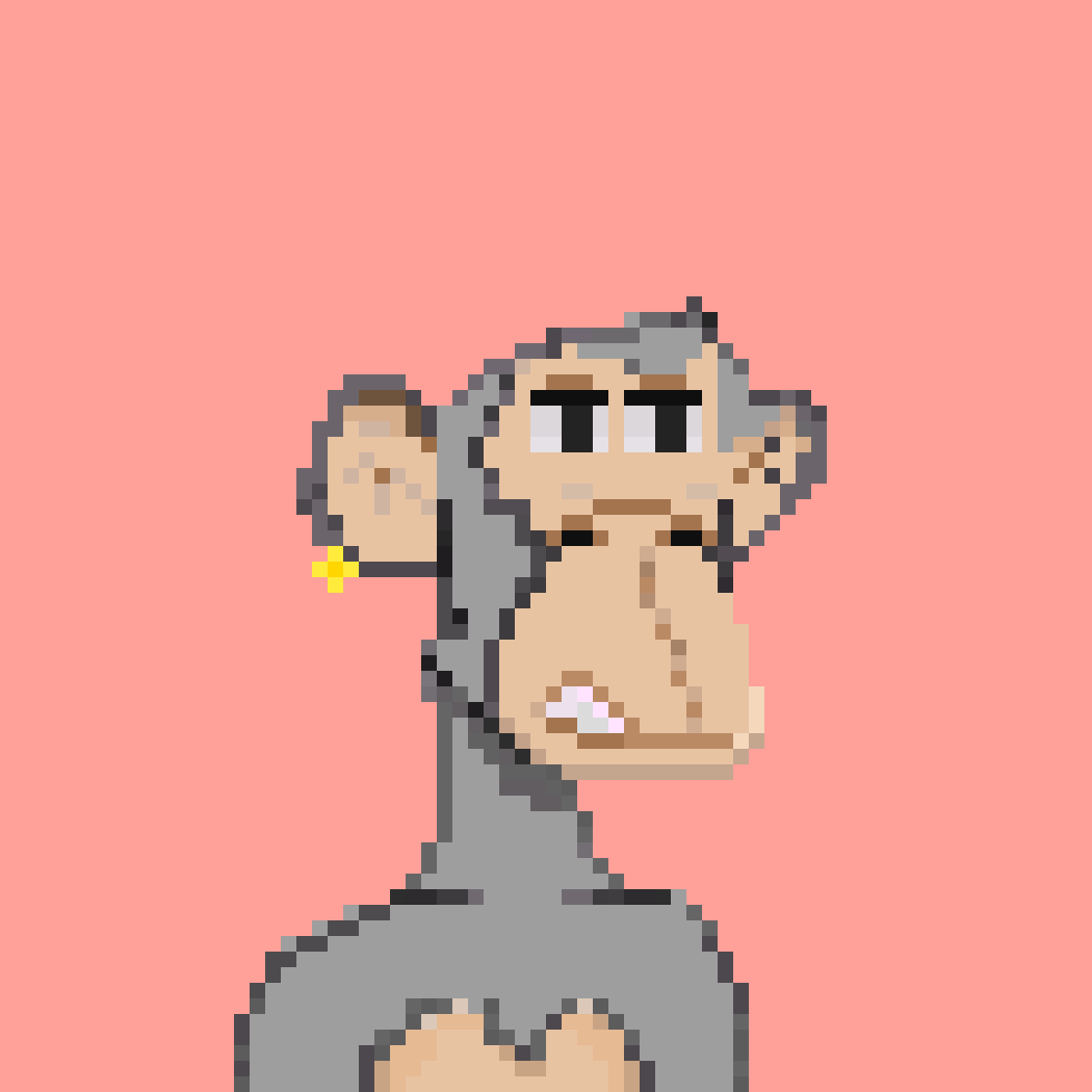 PixelApeYC's tweet photo. Pixel Ape Yacht Club #161
Background: Red,
Earring: Gold Stud,
Eyes: @ApeGangNFT Eyes,
Fur: Gray,
Mouth: Small Grin.
https://t.co/DoQMMXZTPd  @opensea #NFTs #pixelart #NFTartists #NFTCommunity https://t.co/BwK9Djo9nG
