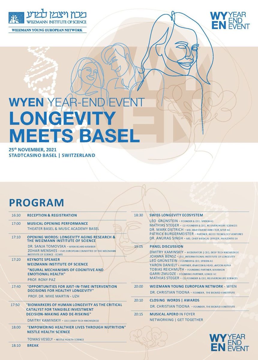 #LongevityMeetsBasel

Our WYEN year-end event is getting closer!
🗓️November 25th, Basel

We have only a few tickets left, if you are interested in participating in this inspiring event, please connect with Nina Viola at nviola@cyverse.ch
#ScienceForTheBenefitOfHumanity