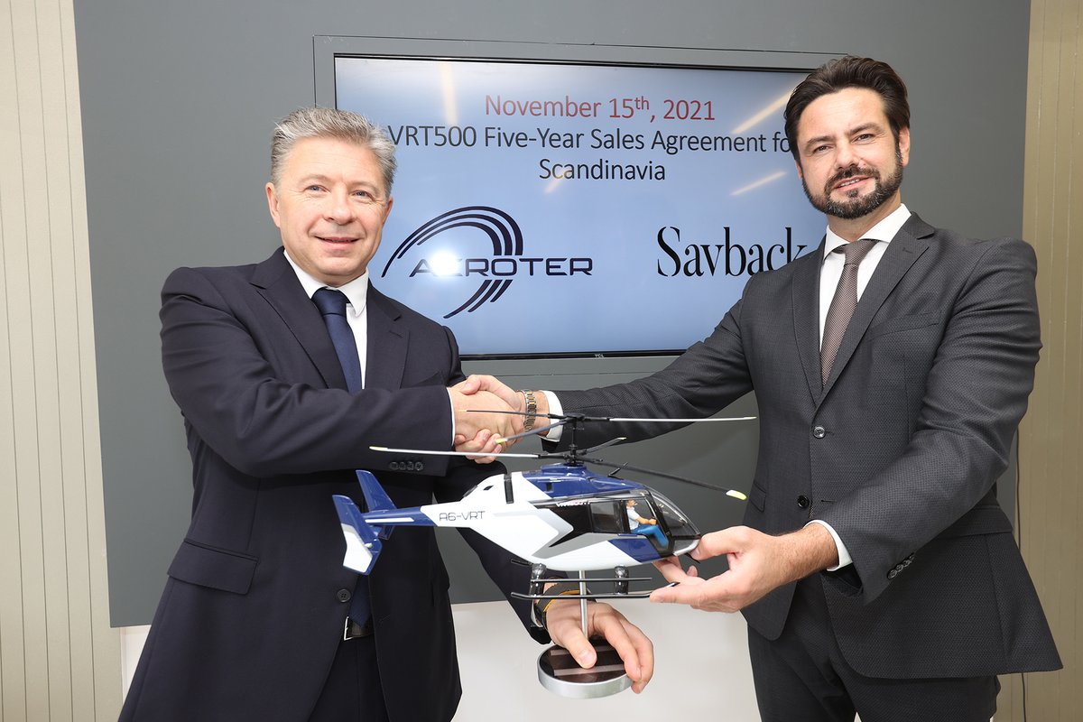 Savback's tweet photo. Aeroter and Savback sign exclusive five-year sales agreement for VRT500 helicopter at Dubai Airshow 2021
Visit our website to read the full press release.
https://t.co/QR5sdA0c8N
#Savback #savbackhelicopters #aeroter #aviationnews #news #vrt #vrt500 #helicopters #rotorcraft https://t.co/5UbvosPHHj