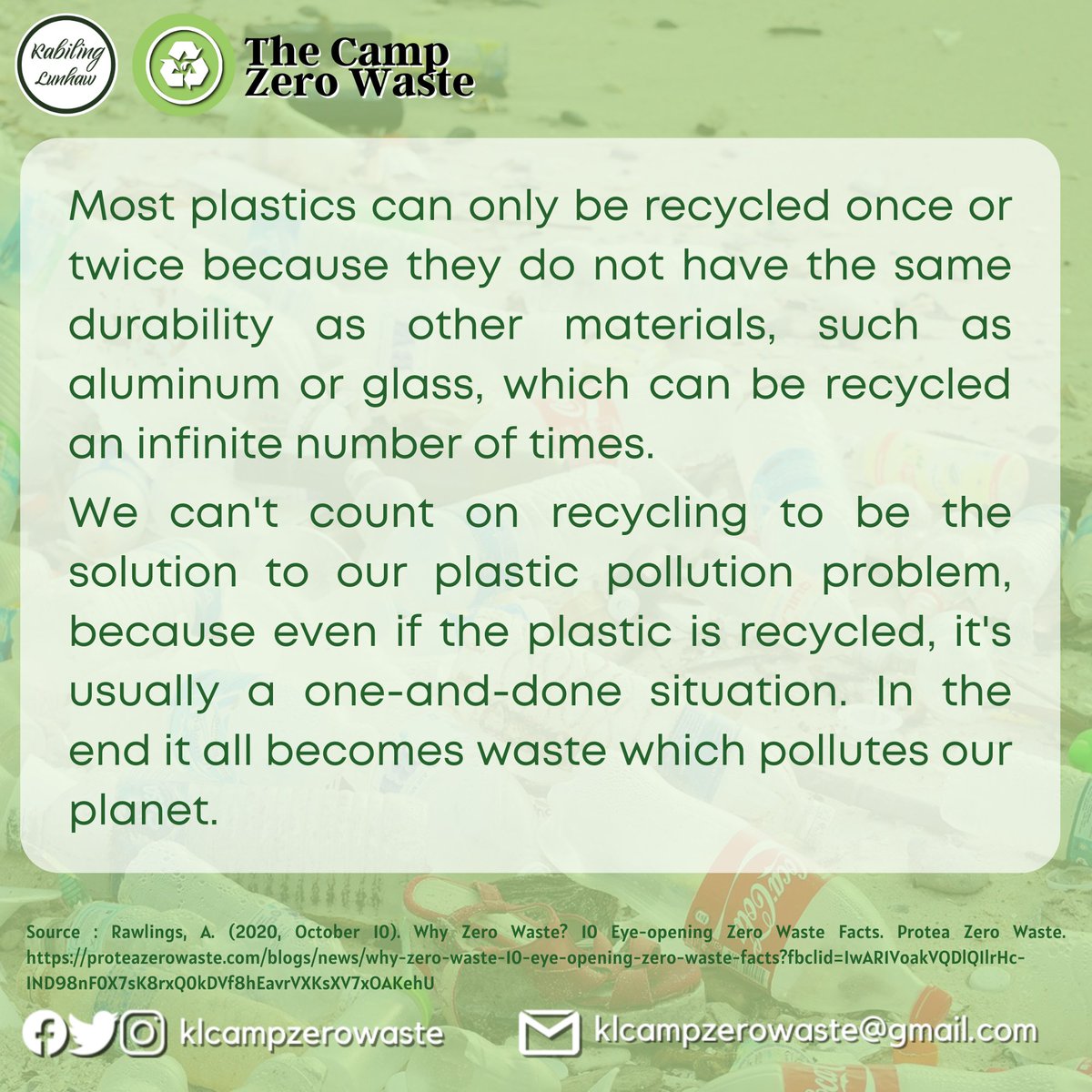 KLCampZeroWaste's tweet photo. Every time a plastic is recycled, the polymers break down in each recycling process, so its quality decreases. Recycling may help reduce plastic but we  really need to find a sustainable solution to plastic pollution. 🦸🏼‍♂️

Pubmat by Ma. Rhodela Delos Reyes
+ https://t.co/ZZCGBubWWJ