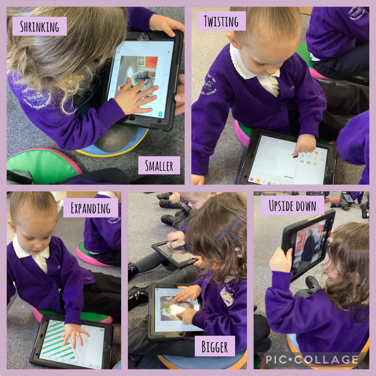 EllistonNursery's tweet photo. We have been learning how to manipulate an image using two fingers today. Our pictures looked very funny upside down!😃 We have learnt lots of new vocabulary too which we can’t wait to share with our grown ups.😃 #EllistonComp @TechElliston https://t.co/XghuMiEC9u