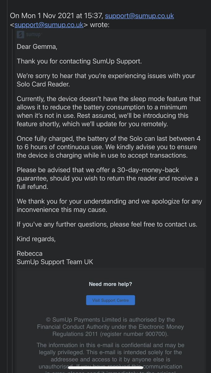GEM0's tweet photo. @SumUp @BBCWatchdog I am a new business and have never received such horrific support of customer service in my life.  The issue is still unresolved! https://t.co/iIIQfylFpT