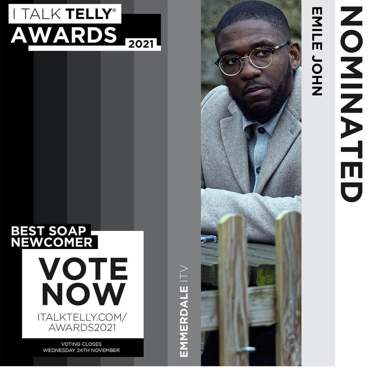 studioforgood's tweet photo. ✨ Vote @_emilejohn for BEST SOAP NEWCOMER in this year's #ITalkTellyAwards now: https://t.co/kwNqusqWPq

#RootingForEverybodyBlack https://t.co/KpyptBE0HP