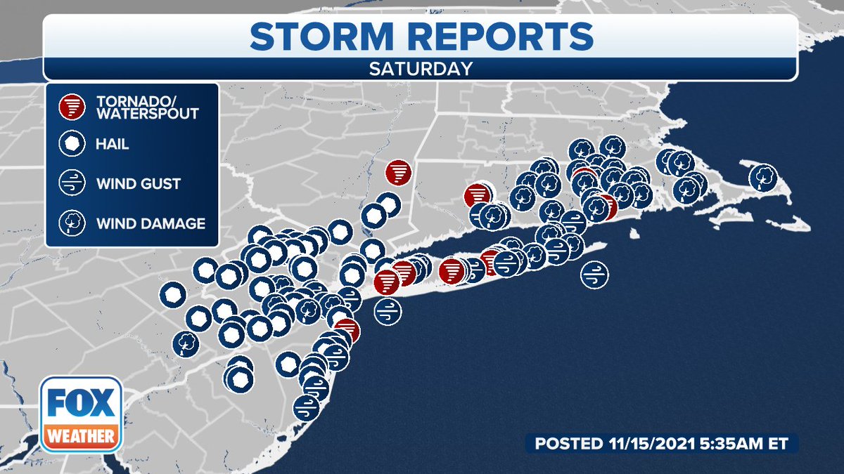 WeatherGeoff's tweet photo. WILD weather this past Saturday across the Northeast. A total of 8 confirmed tornadoes across Long Island (2 of them just missing my house and me) Connecticut &amp; Rhode Island. Countless hail and wind damage reports. Staggering to see this in the summer months let alone November! https://t.co/sOWcQt0yOm