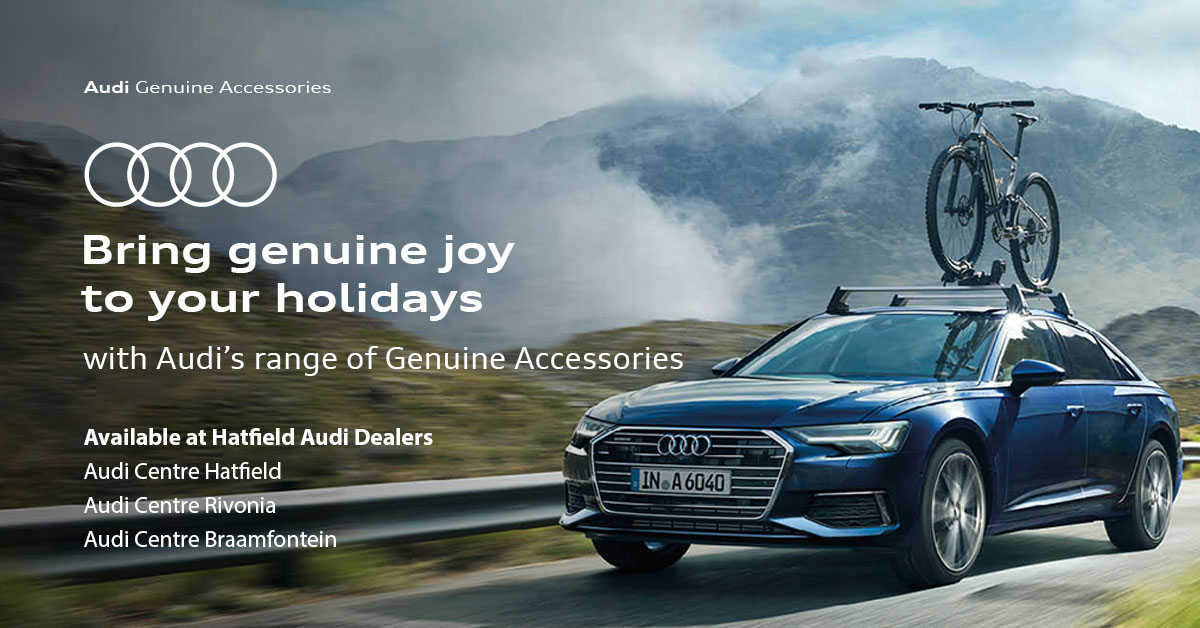 BRING GENUINE JOY TO YOUR HOLIDAYS
With Audi's range of Genuine Accessories 

Available at Hatfield Audi Dealers

👉 bit.ly/3otOyhx
☎️ Call us: 087 236 7590
📞 WhatsApp: 076 596 3882

#Rated1inService #Audi #AudiGenuineParts
Terms and conditions apply.