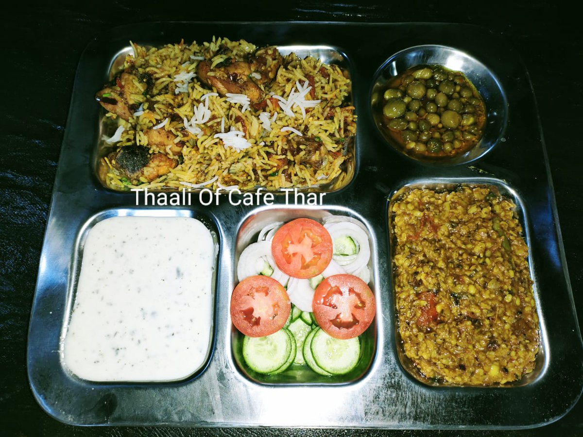 piyaroshivani's tweet photo. Cafe Thar presents Thari Thaali
#cafethar
ڪيفي ٿر جي ٿالي
چڪن برياني
دال فراء
ڏونئرن جو آچار
سلاد
رائتو https://t.co/fKYqOgXnfd
