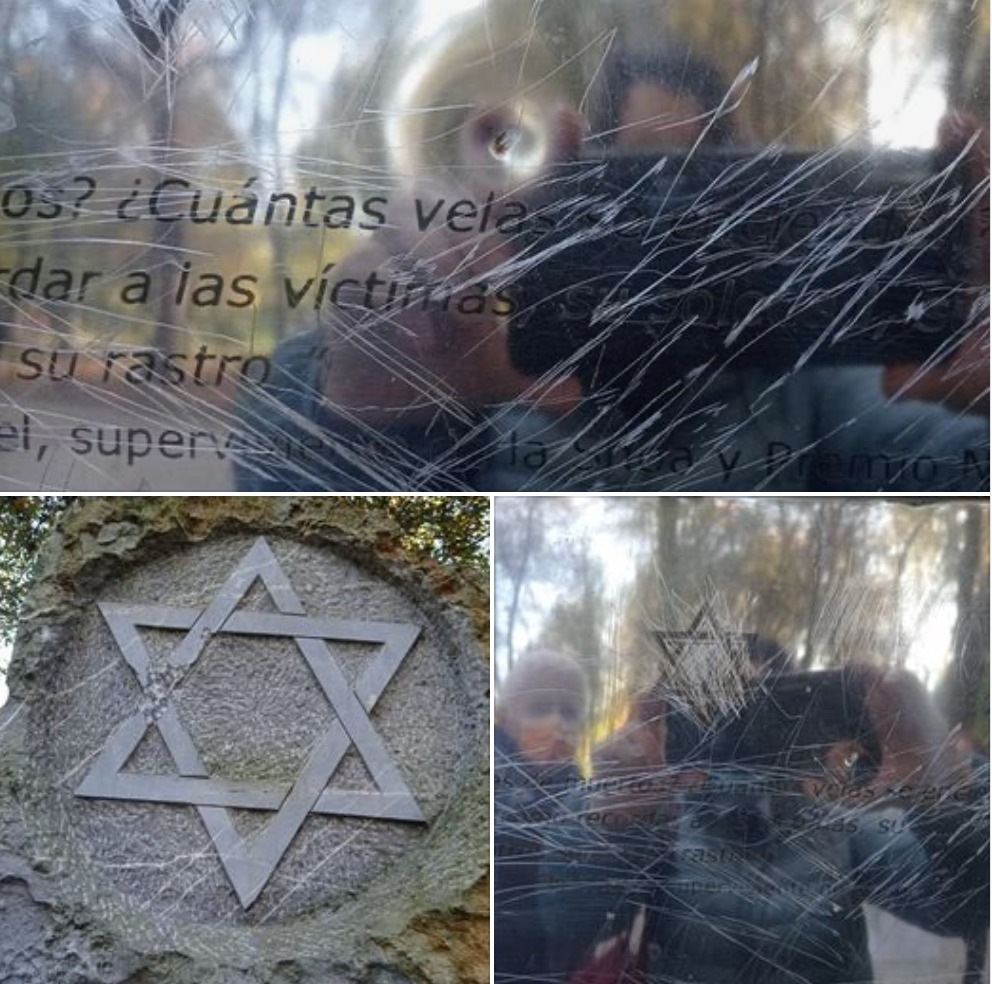 StandWithUs's tweet photo. Disgusting! A Holocaust memorial in Campo San Francisco, Spain, was vandalized by unknown assailants. The Star of David and the plaque on the memorial were both scratched out and damaged.

We must not allow antisemitism to thrive anywhere in the world! #StandUpToHatred

Via ACOM https://t.co/waHOm2vwfB