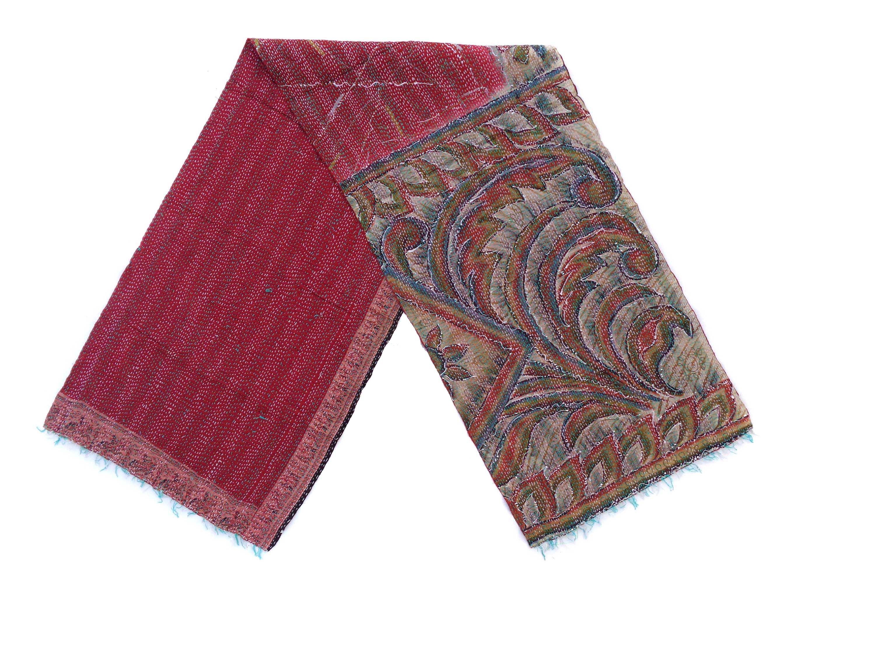 Silk Kantha Scarf Neck Wrap Stole Dupatta Stitched Embroidered Scarf Veil Boho  KS69