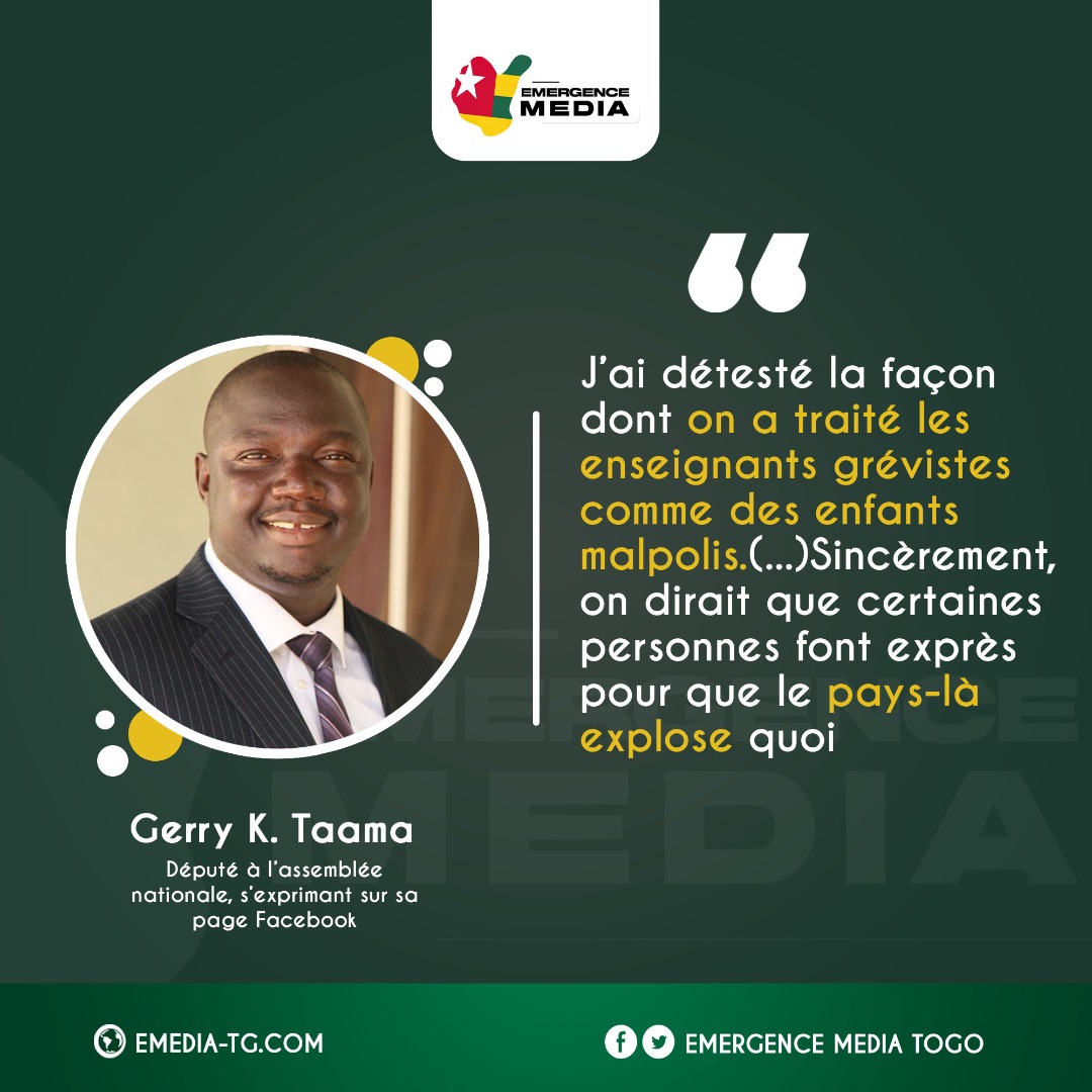 Emedia_tg's tweet photo. Le député Gerry Taama s'est prononcé sur la situation des enseignants résignés suite à la grève des 3 et 4 novembre. Selon lui, le ministre Kokoroko y est allé un peu fort. Il prône le report ou l’annulation pure et simple de la sanction. Extrait !

#emedia #team228 https://t.co/X4LeN3vAnb