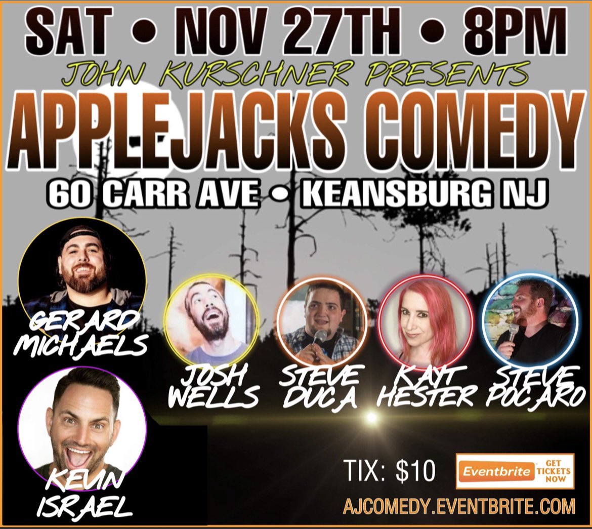 TheKurshComedy's tweet photo. Hey Twitter. Show in @KeansburgNJ 11/27. @GerardDGAF and @kevinisrael_nj headline!!
.
.
This month features @joshaintfunny @KaytHester Steve Duca and Steve Pocaro!
#comedy #standup #nj #thingstodoinnj #funny #nyc #5bc
.
Ok, bye twitter https://t.co/AJwnT8UoYH