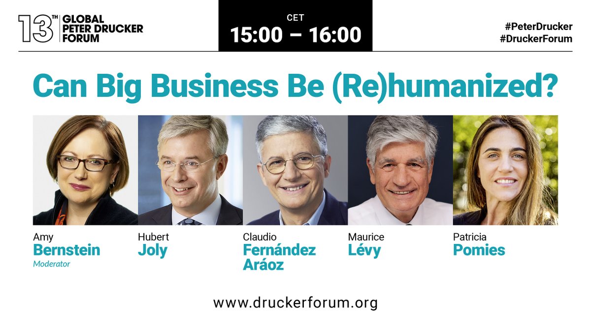 Can big business be (re)humanized? Join HBR Editor @asbernstein2185 this Wednesday, November 17, as she discusses with @HubertJoly_, Claudio Fernández-Aráoz, Maurice Lévy, and @PatPomies. Register now for @GDruckerForum's digital forum day: bit.ly/3qFrZJw