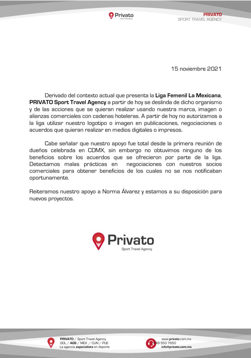 privatoplayer's tweet photo. Comunicado 15 noviembre 2021

 @ligalamexicana @GolJobs https://t.co/B1V3ND381f
