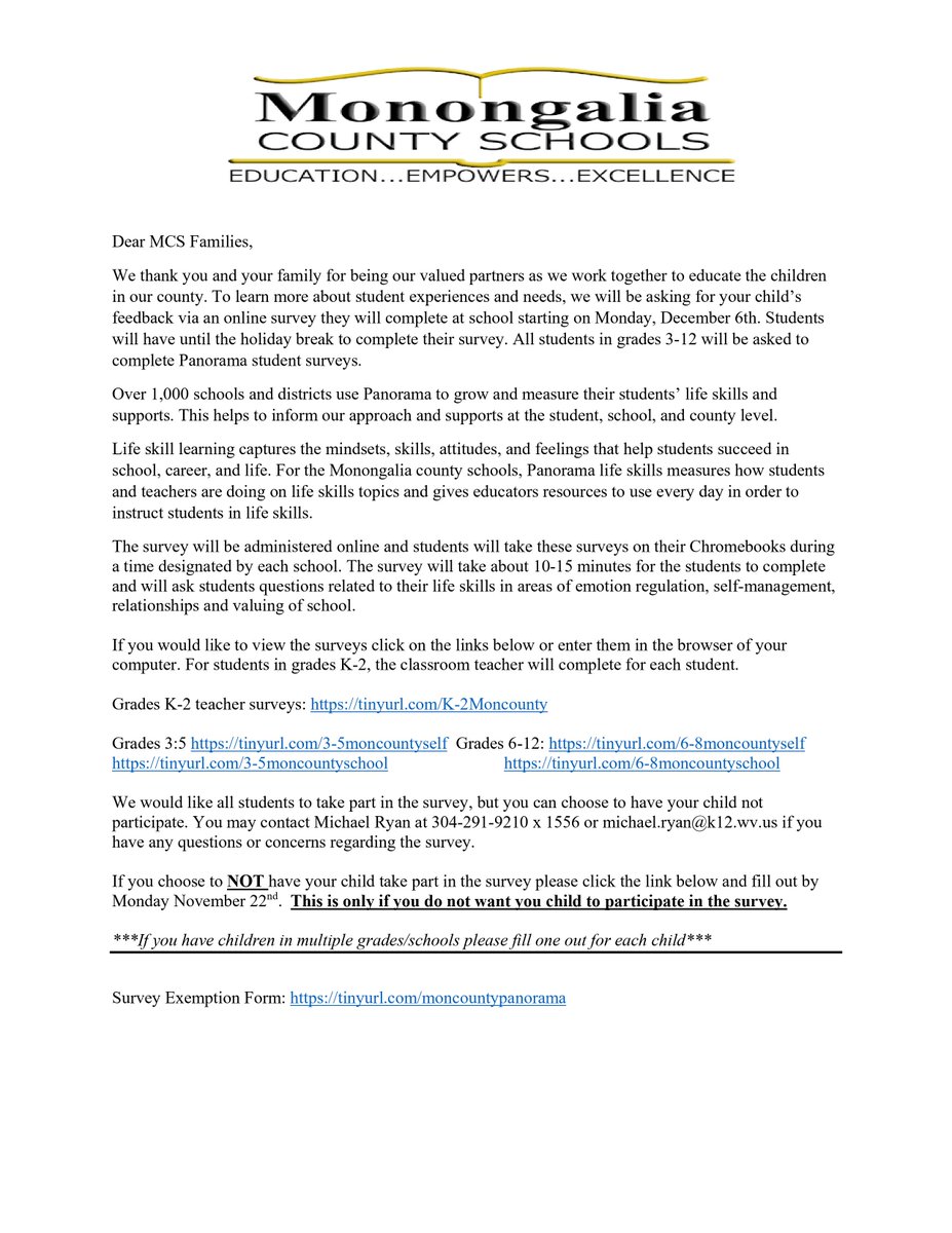 MountainviewElem (@mtnviewelem) on Twitter photo Students will take another <a href="/panoramaed/">Panorama Education</a> survey. If you would like to view the survey for Grades K-2, go to tinyurl.com/K-2Moncounty. 3-5 tinyurl.com/3-5moncountysc…. If you would like to opt out, visit tinyurl.com/moncountypanor…. Please let us know if you have questions! #ElevateMV Students will take another <a href="/panoramaed/">Panorama Education</a> survey. If you would like to view the survey for Grades K-2, go to tinyurl.com/K-2Moncounty. 3-5 tinyurl.com/3-5moncountysc…. If you would like to opt out, visit tinyurl.com/moncountypanor…. Please let us know if you have questions! #ElevateMV