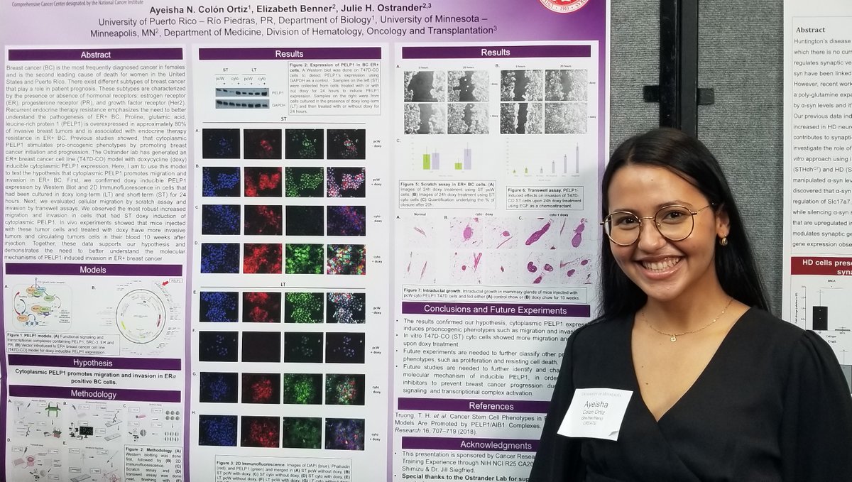 OstranderLab's tweet image. Ostrander Lab summer student, Ayeisha Colon-Ortiz, presented her project at #ABRCMS2021 and won the Cancer Biology division poster presentation! Way to go Ayeisha! #ProudPI #LSSURP #CREATE #UMNproud @UMNCancer @UMNBiomed