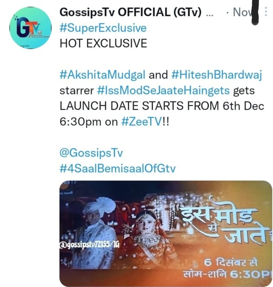 HazzlexDazzle_'s tweet photo. A Big Congratulations To @AkshitaMudgal9 &amp; @HiteshBharadwa5 For Their New Upcoming Show #IssModSeJaateHain
Promo Is Already Out Today.
Eagerly Waiting For Episodes 💓✨
#AkshitaMudgal #ParamSingh #HiteshBharadwaj #ZeeTv @ZeeTV @GossipsTv #gossiptv https://t.co/HUq35ShWOM