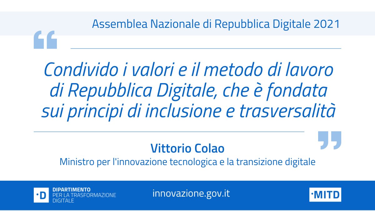 "Con il PNRR possiamo colmare il gap sulle competenze digitali con gli altri Paesi. Un obiettivo ambizioso che intendiamo raggiungere anche grazie alle iniziative della Coalizione Nazionale" così il ministro #Colao all'apertura dell'Assemblea Nazionale di #RepubblicaDigitale