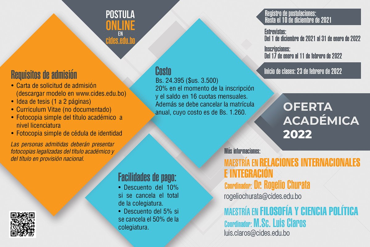 UmsaCides's tweet photo. MAESTRÍAS 2022
Postula online en: 👇🏼
https://t.co/SQ0GLtt2XA https://t.co/zaj357aQbE