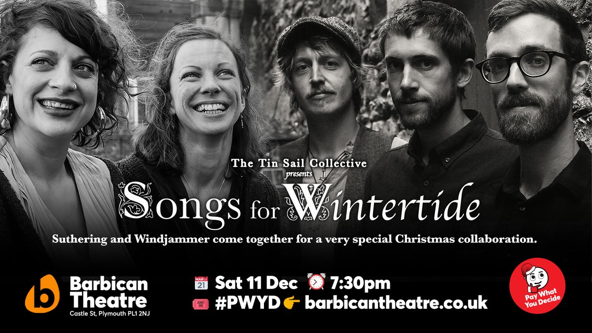 BarbicanTheatre's tweet image. @suthering  &amp;amp; @WindjammerBand are coming together for a very special #Christmas collaboration. With their varied instrumentation &amp;amp; 5 part vocal harmonies, this atmospheric, winter-themed evening of folk songs is a perfect festive treat
#PayWhatYouDecide
👉barbicantheatre.co.uk/whats-on/songs…