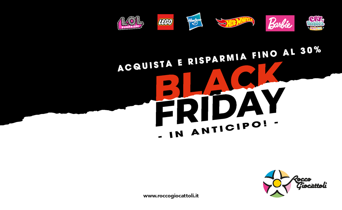 Il #Natale sta per arrivare... ma il #BlackFriday è già qui! 🖤
A partire dal 19 novembre trovi tutto il nostro catalogo in sconto fino al 30% 🤩 

Visita roccogiocattoli.it oppure recati in uno dei nostri punti vendita di Roma e Provincia.

#BlackFriday2021 #RoccoGiocattoli