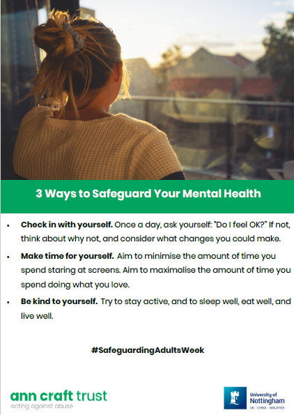SGTrainingNotts's tweet photo. Today is day one of the @AnnCraftTrust 
#SafeguardingAdultsWeek and the focus is on 
Safeguarding Mental Health. https://t.co/PGTSspGOlO
