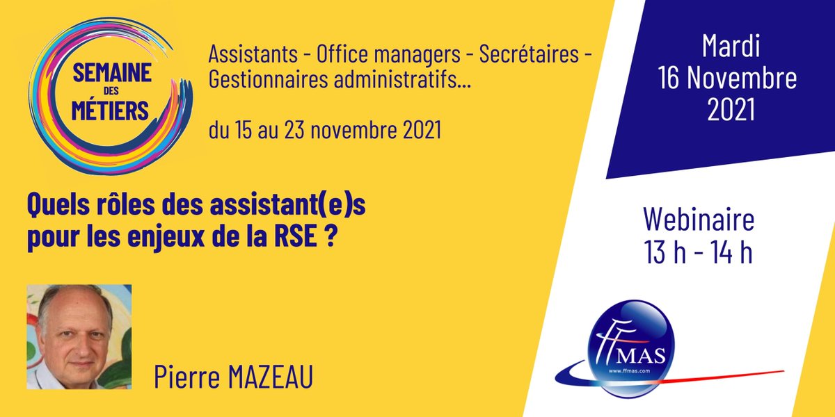 Intéressé(e) par la #RSE et sa mise en oeuvre dans l'entreprise ?
RDV en webinaire mardi 16/11 à 13h, dans le cadre de la semaine des métiers.
#assistante #officemanager #gestionnaireadministratif #DRH
buff.ly/325oVfp