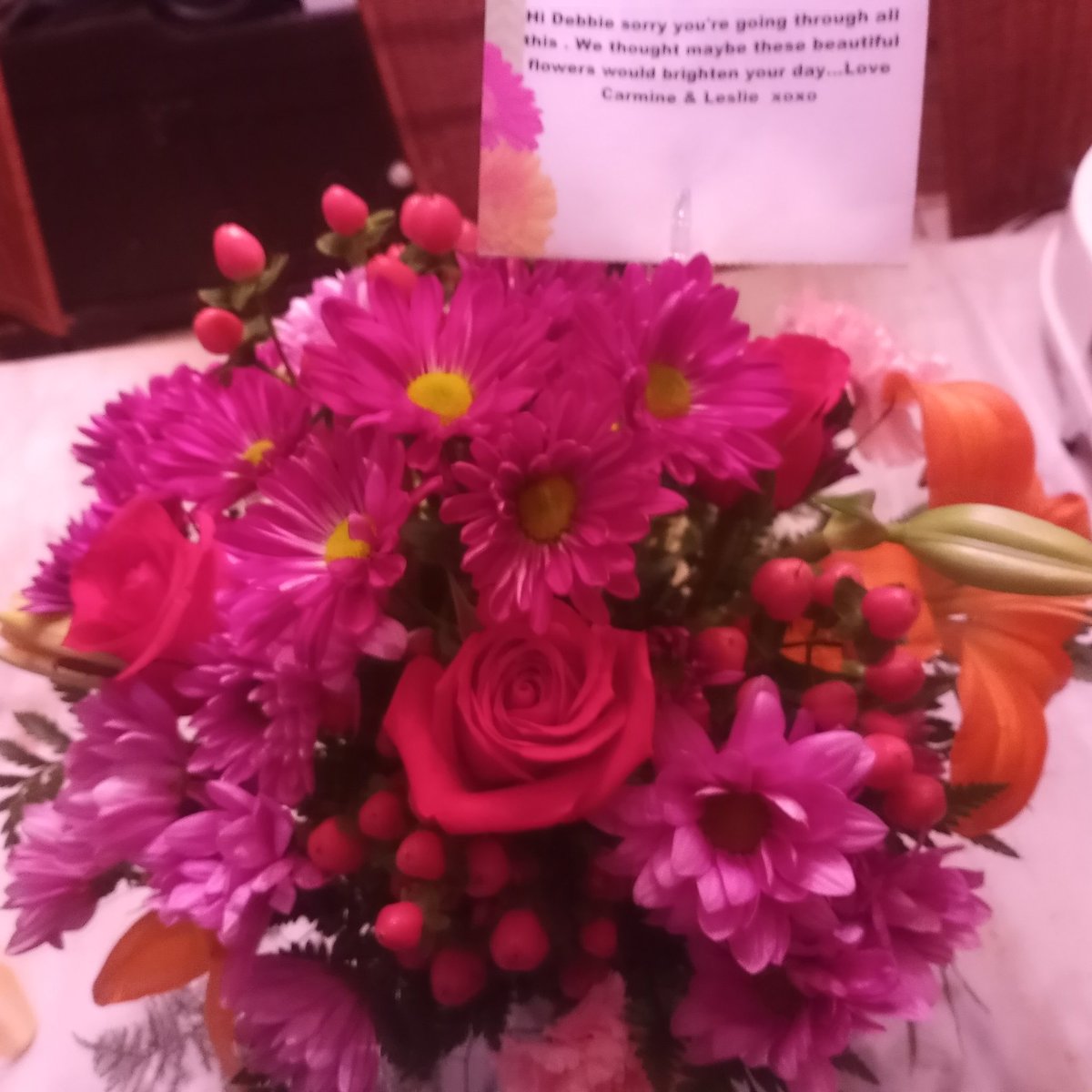 Thank you Carmine Appice and Leslie for the flowers for Debbie as we continue the battle against cancer. #carmineappice #vanillafudge #beatcancer