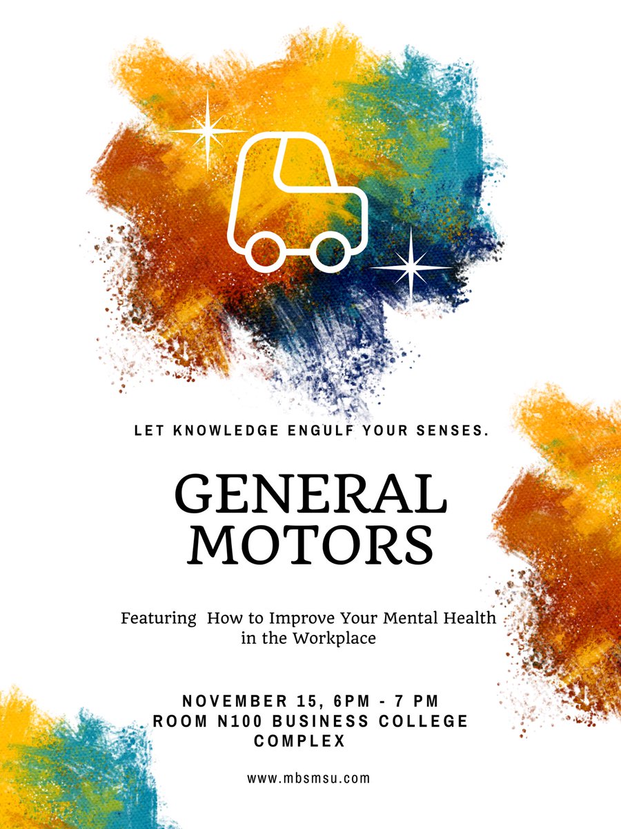 mbsorg1's tweet photo. Join us today @6pm! General Motors will be presenting how to improve your mental health in the workplace! https://t.co/7xpiAg15ev