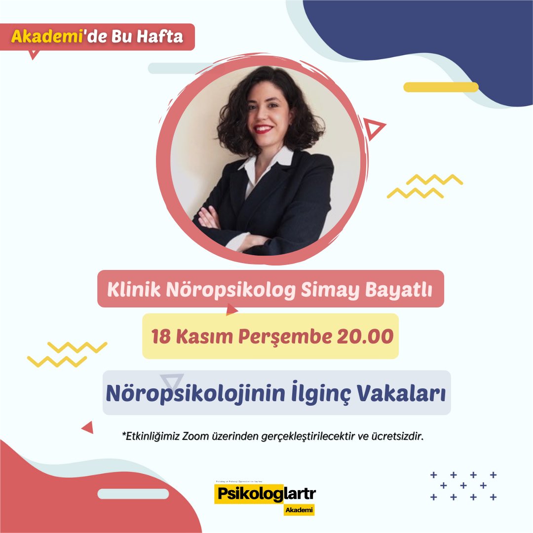 psktrakademi's tweet photo. Herkese merhaba 🤍
Akademi’de Bu Hafta adlı etkinlik serimize Nöropsikolog Simay Bayatlı ile devam ediyoruz. 
@psikologlartr https://t.co/XSfVZqlOIn