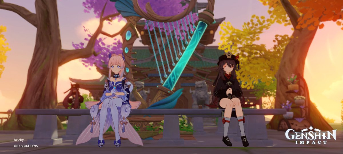BrickyBs's tweet photo. @DylanCPTM My friend who carries me in all weekly bosses fight and a fan of sangonomiya kokomi as you can see. Here, we together in teapot enjoying the lyre from anniversary rewards. Thanks genshing and also my friend Dyl 🥳😇👬
#MeetingofLightandShadow #genshinimpact https://t.co/jiZY3RJVvE