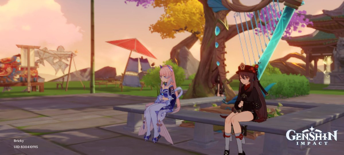 BrickyBs's tweet photo. @DylanCPTM My friend who carries me in all weekly bosses fight and a fan of sangonomiya kokomi as you can see. Here, we together in teapot enjoying the lyre from anniversary rewards. Thanks genshing and also my friend Dyl 🥳😇👬
#MeetingofLightandShadow #genshinimpact https://t.co/jiZY3RJVvE