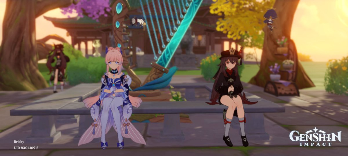 BrickyBs's tweet photo. @DylanCPTM My friend who carries me in all weekly bosses fight and a fan of sangonomiya kokomi as you can see. Here, we together in teapot enjoying the lyre from anniversary rewards. Thanks genshing and also my friend Dyl 🥳😇👬
#MeetingofLightandShadow #genshinimpact https://t.co/jiZY3RJVvE