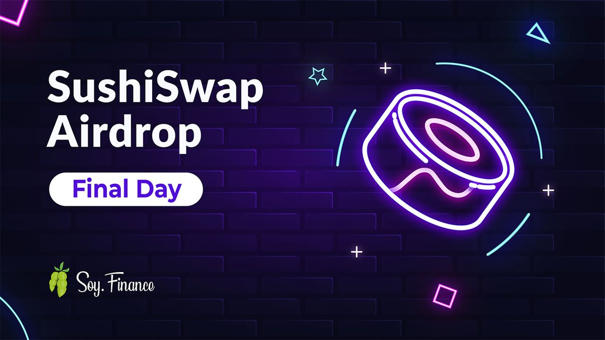 TheRealSloFi's tweet photo. Only a few hours remain to enter our SushiSwap #Airdrop 🍣

To participate, it's easy!
Just trade or farm any token on #SushiSwap using #Ethereum or #BSC networks 🚀

Join our community and grab your $SOY!
➡️https://t.co/NVFAJRZ3ox https://t.co/UKOTbOZYiz