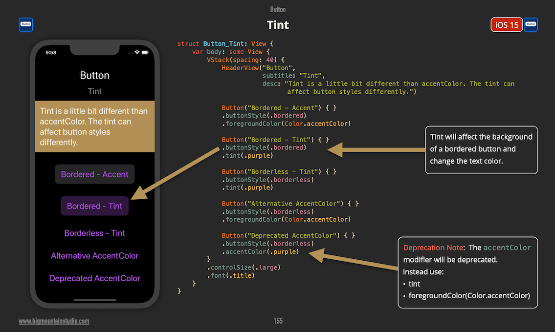 Mark Moeykens on Twitter: "AccentColor, tint, or foregroundColor on Button views? In #SwiftUI for #iOS15 the accentColor modifier is being deprecated. Instead, use one of these modifiers: 👉 tint 👉 foregroundColor(.accentColor) ⚠️ Mark Moeykens on Twitter: "AccentColor, tint, or foregroundColor on Button views? In #SwiftUI for #iOS15 the accentColor modifier is being deprecated. Instead, use one of these modifiers: 👉 tint 👉 foregroundColor(.accentColor) ⚠️