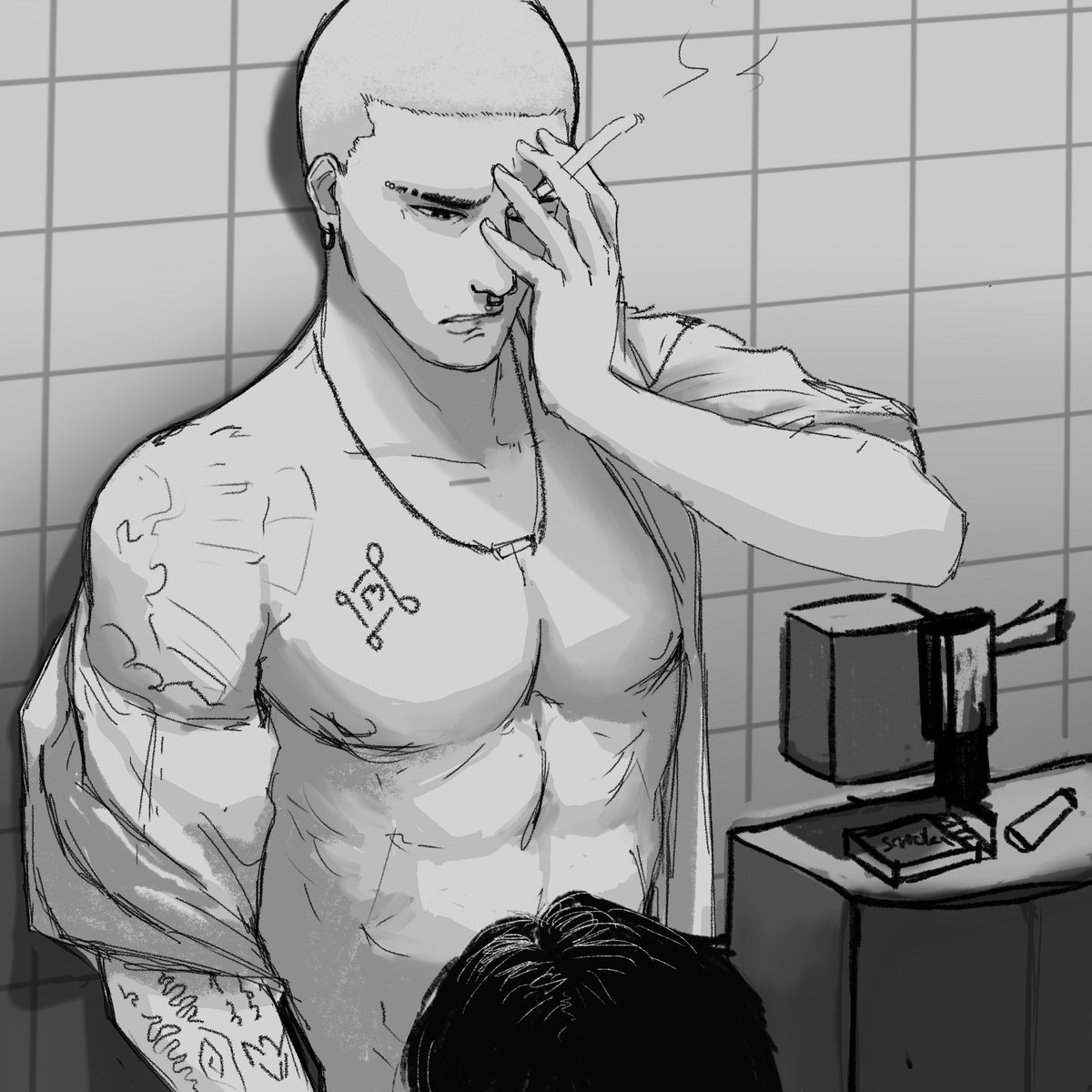 jiqoart's tweet photo. Imagine myself giving a ‘skinhead with muscle and tattoo north-east  Thai boy’ a blxx jxx in public restroom😳

รูปกันว่างจ้า แต่เข้ามาส่องผลงานคนอื่นอยู่บ่อยๆน้า 🥺🥺🥺 https://t.co/FZpbj9zH4y