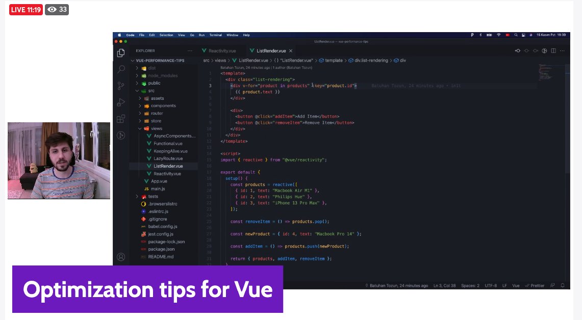 hasantezcann's tweet photo. "VueJs için performans ip uçları" konusu @batuhantozun'un anlatımı ile @webperfist youtube kanalında canlı yayında.
⬇️⬇️⬇️
https://t.co/U4ZUvir9It
#VueJS #webperfist 💜 https://t.co/PTaRQpvva4