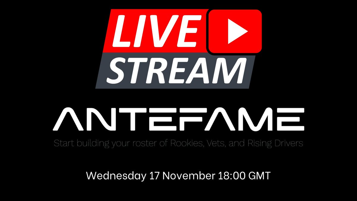 I'm very pleased to introduce a key collaboration with @antefame, the first ever Global NFT Motorsport League!  Learn more during a livestream this Wednesday 17 November at 18:00 GMT. Stay tuned for more details! discord.gg/antefame