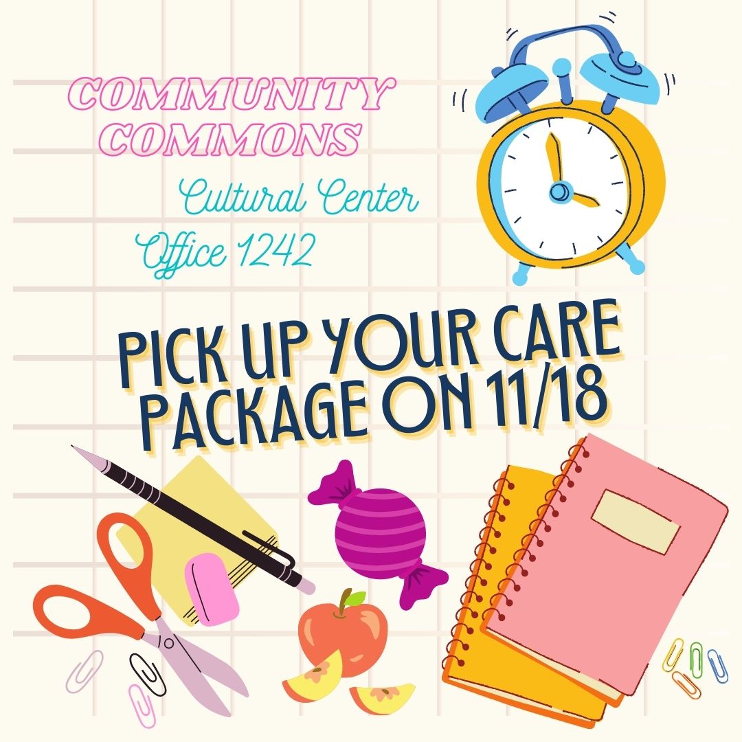 IsssDu's tweet image. ATTENTION: Thursday - 11/18- get your CARE PACKAGE to nail the finals!
Location: Community Commons, room 1242
Time: 1-4 pm