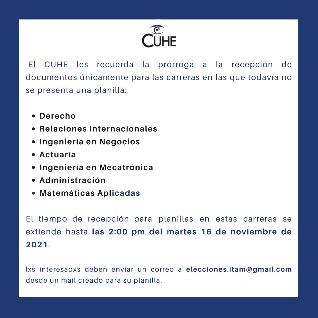 cuheitam's tweet photo. Mañana es el último día para entregar documentos, únicamente para estas carreras. https://t.co/0r4Hu9kCxN