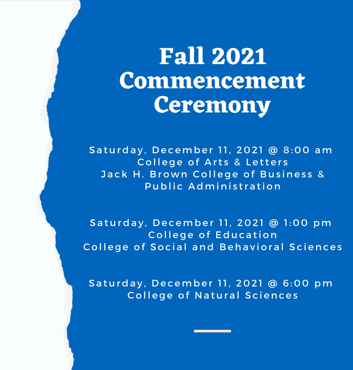 WE HAVE COMMENCEMENT DATES!! 🚨

Let us know what day and what class you are graduating  with. We will celebrating y'all December 9th-11th.

Comment a grad cap emoji! 🎓

Share with your family & friends.

#CSUSB #CSUSBGrad #CSUSBCommencement #Grad2021 #Graduate #ConGRADulations