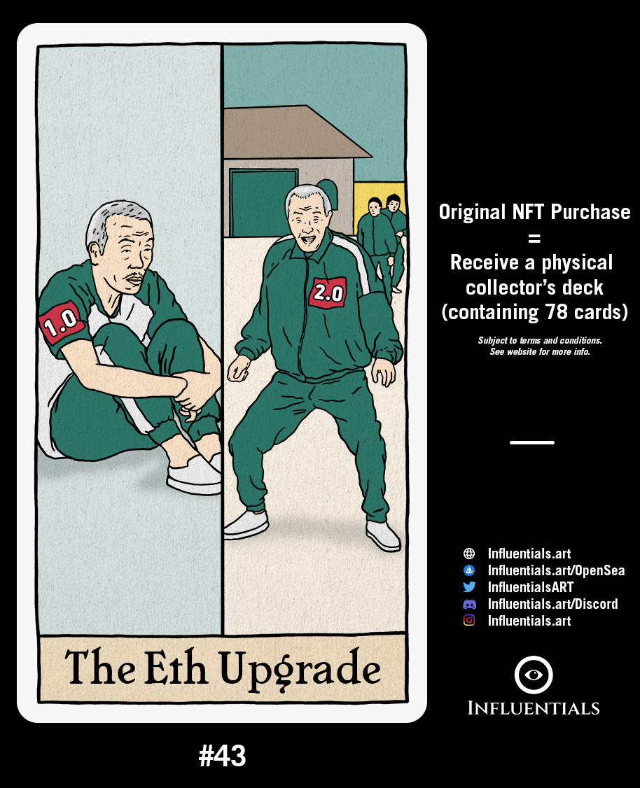 InfluentialsART's tweet photo. 📣New Card📣

🎴#43 - The Eth Upgrade

🏷️Price: 0.15 ETH (valid for 1 month)

🔥Original purchase / First buyer = free physical tarot deck (78 cards)

🔗https://t.co/a36FTYqNYb

#Influentials #Cryptomemes #nftcollector #NFTs #NFT  #squidgame #squidgamememes #eth2 #ethmemes https://t.co/wHKASFfne7