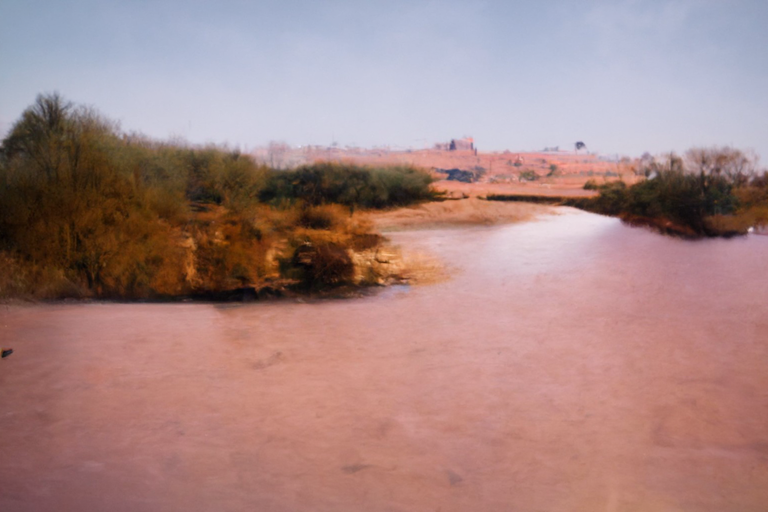 RiversHaveWings's tweet photo. Prompt: "a wide river running through the desert, Provia, Velvia" (CLIP guided YFCC diffusion, 968M parameter model, it's not done training yet) https://t.co/64bX2tacUC