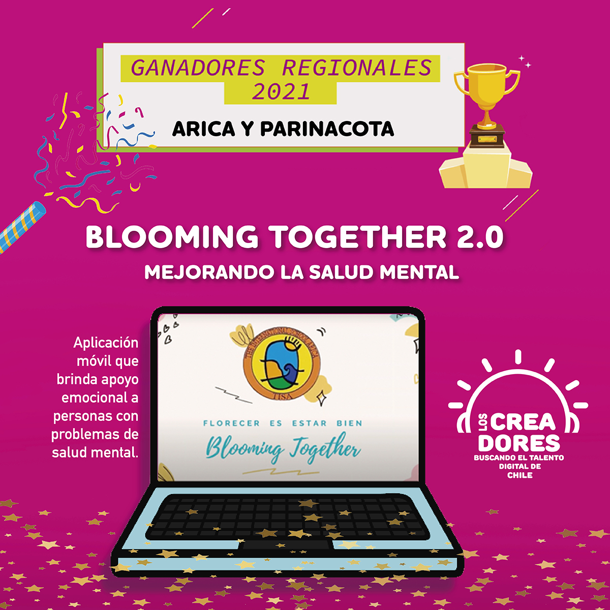 Comenzamos a presentarte los finalistas de #loscreadores. Desde #aricayparinacota llega Blooming Together, una APP que lucha por la #saludmental. La iniciativa es de los alumnos del The International School de Arica. Estos jóvenes estarán en la final televisada por @ntvchile